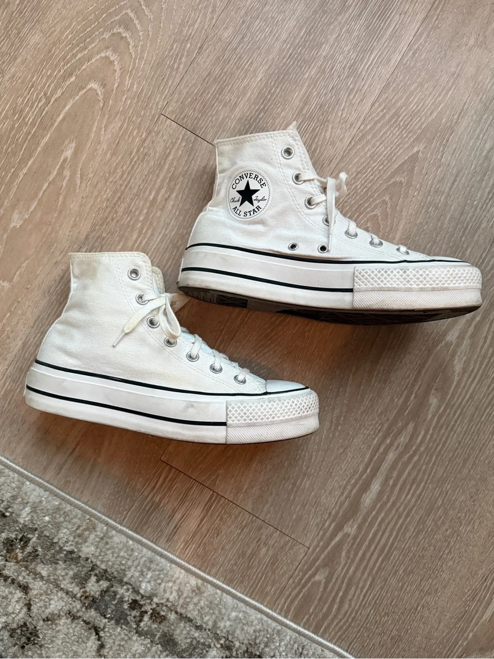 Converse High Top Sneakers in Off-White with Black Trim - Picture 2 of 5